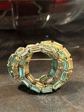 Albert Weiss Gold-Tone Green & Yellow Crystal Spiral Brooch